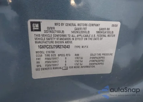 2009 GMC Yukon Sle1 из США, поврежденный, VIN 1GKFC23J79R274343